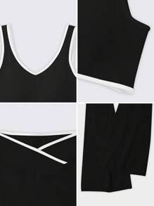 NcmRyu Women's Sexy Thick Strap Sports Bra Camisole And Pants Outdoor Activewear Set With Padded Bra - Black - View 4