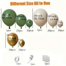 Wedding Season, 135pcs, DIY Circular Balloon Set, Sand White, Avocado, Golden, Suitable For Weddings, Birthdays, Anniversaries, Graduation Ceremonies, Showers, Carnivals, Valentine's Day, Party Home Decor, Room Background Decoration