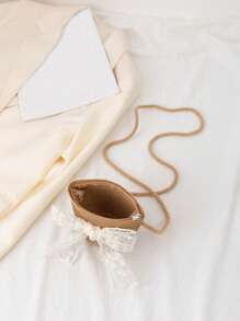 1 件儿童可爱珍珠纱布蝴蝶结草编包单肩包斜挎包 - 彩色 - 查看 10