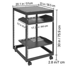 V9U-20U Open Frame Server Cabinet, Wall-Mountable With 2 Cooling Shelves & 4 360° Casters, Depth Adjustable 23''-40''  Adjustable Depth For Networking AV Gear & Mounting Hardware Audio,Black - 15U, 23''-40'' Black Casters - View 10
