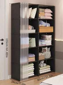 Armario con cortinas de 6 capas a prueba de polvo con estantería para zapatos, estantería de almacenamiento de alta capacidad para el dormitorio, mueble de lavado, organización de ropa para sala de estar, armario de almacenamiento de montaje sencillo - Multicolor - Ver 11