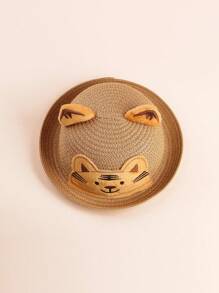 1 件男女通用婴儿/幼儿/儿童卡通老虎图案草编太阳帽，夏季防晒多功能 - 1PC - 查看 5