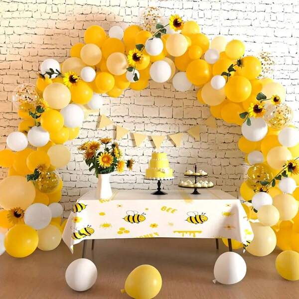 37pcs/Set Sunflower & Bee Themed Latex Balloons, 12inch Yellow & White, Birthday Party Decorations, Christmas & New Year Festival Decors, Indoor Celebration Supplies Wedding Party Favors Room Decor Bride Gifts Graduation Birthday Decorations Bachelorette Decor Graduation Decorations