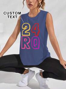 Custom Women's Tank Tops - Add Custom Text (Numbers/Names/Vocabulary Etc.), The Effect Will Present Four Colors Text Patterns, Personalized And Designed, Customized Unique Tank Tops, Casual And Easy To Match, Great For Gift Giving, Going Out On Vacation, Sports, Women's Tank Tops, Women's Tank Tops, Etc. Women's Customized Tank Tops, Sports Tank Tops, Tops. - Dusty Blue - View 1