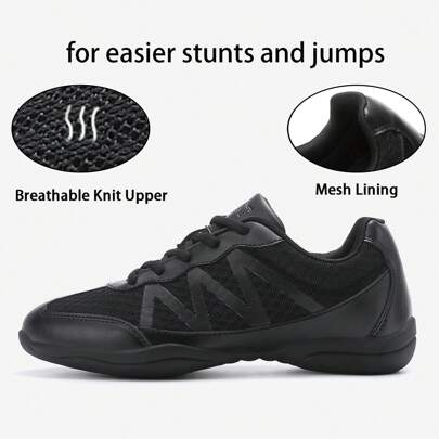 Black Mesh Cheerleading Shoes For Women, Sports Training Dance Ballet Gymnastics Tumbling Flexible Sneakers