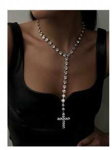 Bling Rhinestone Big Cross Pendant Choker Necklace Dinner Jewelry For Women Crystal Charm Y Shape Necklace Collar Body Jewelry - Cross Necklace - View 5