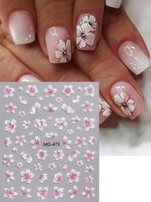 2 peças Rosa Aurora Camélia Flor Adesivo de Unha Holográfico Em Relevo Flores de Cerejeira Floral Casamento Deslizadores de Unhas Suprimentos de Pingente de Unhas Decalques Decorações