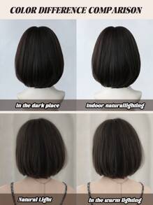 NAMM 4# 女士深棕色鲍勃假发，黑色短直分层假发，带刘海，自然外观，高品质合成纤维假发，适合日常派对初学者使用 12 英寸 - 深棕色 - 查看 8