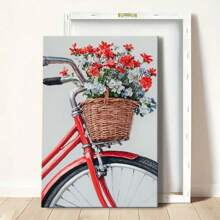 1 Pc,Close-Up Of A Vintage Red Bicycle With A Basket Of Flowers Again, Original, Canvas, Wall Art, Living Room Wall Decorations, Bedrooms, Bathrooms, Frame Poster Art Prints, Hanging Paintings, Home Decoration, Festivals. Home D 3