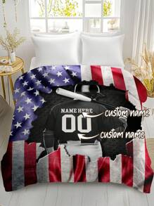 1pc Custom Bedding Duvet Cover, American Flag & Baseball Design - Multicolor - View 1