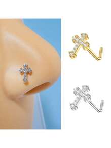 1pc Hiphop Punk Style Simple Cross Stainless Steel Nose Ring, Suitable For Daily Wear And As Gift - Nose Stud - View 12