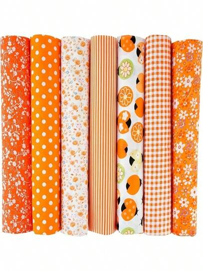 7PCS Flower Squares 20" X 20" Fat Quarter Bundles Craft For Patchwork Sewing Quilting Crafting DIY (Orange)
