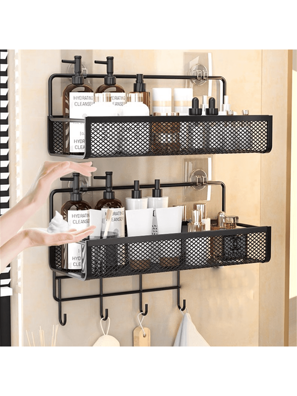 1pc Wireframe Iron Bathroom Storage Rack, Wall-Mounted Kitchen Basket, No-Drill Shelf Organizer For Bathroom And Kitchen