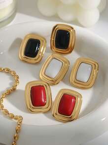 Uworld 1 Bông tai thép không gỉ hình học cổ điển thời trang dành cho nữ Bông tai tròn vuông bằng đá mã não mạ vàng 18K Thích hợp đeo hàng ngày Đi làm Quà tặng lễ hội tiệc tùng, v.v. - bông tai hình học - Xem 10