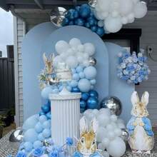 Set de 38 piezas de decoraciones de globos de metal azul y blanco con confeti multicolor - Ideal para revelación de género, cumpleaños, reuniones de adolescentes, bodas y despedidas de soltera - Azul - Ver 2