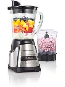 Hamilton Beach Power Blender For Shakes And Smoothies With 3-Cup Vegetable Chopper Mini Food Processor, 40oz Glass Jar, 12 Functions For Puree, Ice Crush, Black And Stainless Steel (58149) - 黑色 - 查看 9