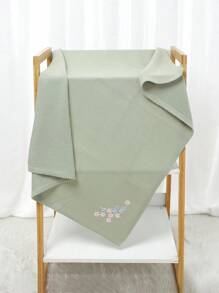 1 件婴儿针织毯带刺绣装饰，甜美婴儿襁褓毯，休闲简约设计，适合所有季节 - 綠色 - 查看 4