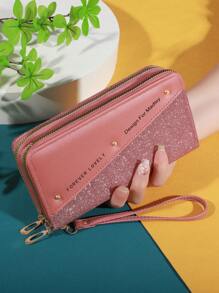 彩色闪光手拿包 女士 零钱包 带卡槽 双拉链 卡包 & 手机夹 钱包 钱包 长款钱包 钱包 腕包 - 彩色 - 查看 12
