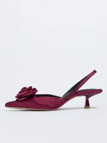 Women's Elegant Comfortable Pointed Toe Apricot Floral Decor Slip-On Pumps - Burgundy - View 5