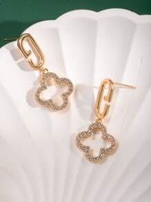1 Pair Fashionable Flower Crystal Pendant Earrings, Suitable As Valentine's Gift For Women