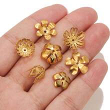 50pcs Stainless Steel Plated 18K Gold Hollow Flower Pedestal Plated Diy Handmade Flower Pedestal Bead Cap Beaded Jewelry Accessories