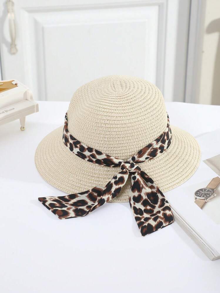 1 件儿童豹纹丝带装饰太阳帽，装饰性草帽，适合日常佩戴 - 豹點盆帽 - 查看 14