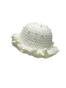 1pc/2pcs Women's Y2K Style Handmade Crochet Ruffle Edge Knitted Hat With Pearl,Hollow Knit Bucket Hat, Color Random,Suitable For Daily Wear, Photography, Party, Picnic, Outdoor,Summer,Beach - Pearl Ruffles - View 15
