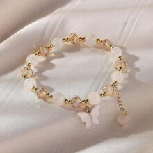 1pc Y2K Style Energetic Bead Bracelet, Acrylic Butterfly Stretch Bracelet Suitable For Women, Casual/Fresh, Random Butterfly Placement