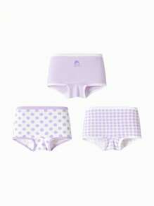 Balabala 女童抗菌平角內褲，柔軟的幼兒和年輕女孩內衣，3件裝 - 紫色調 - 查看 1