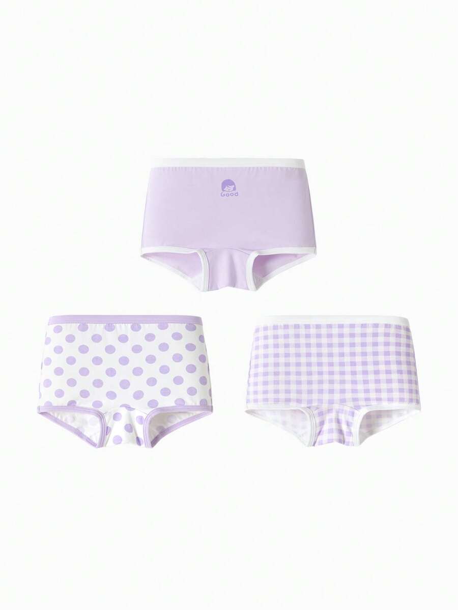 Balabala 女童抗菌平角內褲，柔軟的幼兒和年輕女孩內衣，3件裝 - 紫色調 - 查看 1