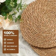 6 Packs Round Handmade Rattan Placemats - Heat Resistant, Easy To Clean Woven Table Mats For Fall, Halloween, Thanksgiving, Christmas Dining