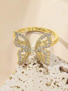1pc Fashionable Elegant Sparkling Butterfly Adjustable Ring - Yellow Gold - View 6