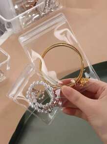 30 Pieces/Set Of Small Gift Transparent Sealed Bag PVC Desktop Debris Drawer DIY Anti-Oxidation Anti-Rust Jewelry Ring Earring Self-Sealed Plastic Packaging Jewelry Jewelry Storage Storage Organizer - Clear - View 1