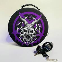Bolso redodndo con diseño de cara de diablo enojado con correa ajustable - Morado - Ver 5