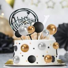 32 Pcs Ball Cake Topping Decoration Mini Balloon Cake Decoration Stick Foam Ball Cake Paddle Cake Decoration For Wedding Party Birthday Cake Decoration Gold, Silver Black