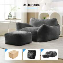 Modern Faux Fur Fabric Large Bean Bag Chair With Ottoman, Oversized Adult Bean Bag Chair With Filler, Lazy Sofa Comfy Bean Bag Couch With Armrests - 淺灰色 - 查看 5