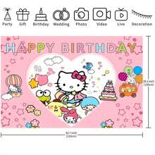 Sanrio Licensed 1PC Sanrio Love Kitten Birthday Party Decorative Background Banner Cartoon Theme Shower Party Perfect Decorative Items Bedroom Tapestry Photo Background Booth Props 82.7*59.1 *39.4/39.4*29.5 Inches
