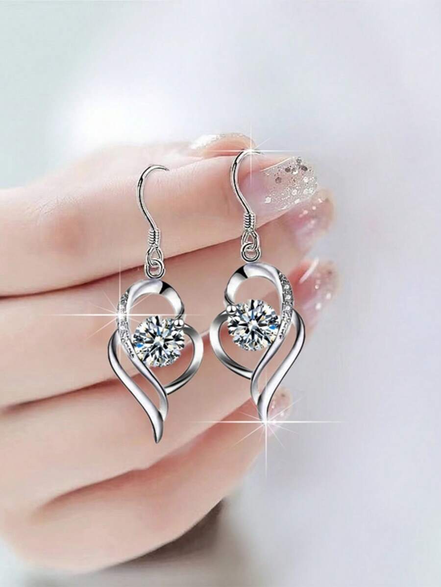 1 Pair Fashionable Creative Sparkly Niche Heart Design Bohemian Style Dangle Earrings, Suitable For Women's Daily Wear - Korvakorut - Näytä 1