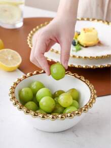 1 pieza Tazón de ensalada/Plato de bistec de cerámica de lujo con perla dorada, adecuado para restaurantes