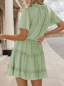 Woman Casual Summer Ruffle Design Mini Light Dress - 薄荷綠 - 查看 2