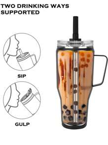 Tasse isotherme personnalisée de 1200 ml / 40 oz, bouteille d'eau en acier inoxydable, tasses à café avec anse, boissons isothermes pour l'extérieur, mug isotherme pour voiture à double paroi, couvercle avec paille en acier inoxydable