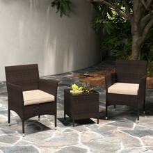 GOFLAME 3 Pieces Patio Furniture Set Outdoor PE Rattan Wicker Chairs - Brown - View 1