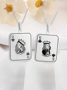 1pc Stainless Steel Heart Of Spades Men's Necklace With Gift Box For Husband Boyfriend Poker Lucky Pendant King Queen For Valentine's Day Necklaces - Necklace - View 6