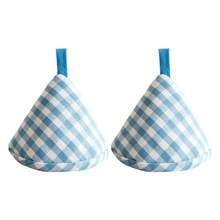 2pcs Gingham Pattern, Charming Triangular Shape, Heat Resistant Pot Cover Cap, Thick Pot Handle Sleeve & Pot Lid Holder Set, Suitable For Carrying Hot Pans, Lifting Pot Covers, Also Can Be Used As Cup Lids (Multi-Color Optional)