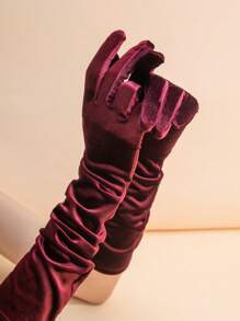 Solid Long Gloves - Burgundy - View 4