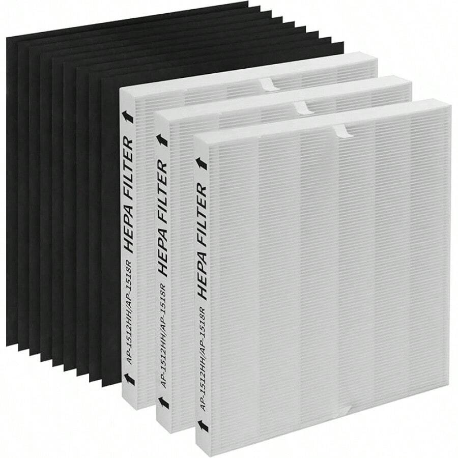 3-Pack AP-1512HH True HEPA Replacement Filter, Compatible With Coway AP-1512HH Mighty Purifier, Part# 3304899, With 9 Extra Carbon Filters