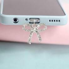 1pc Rhinestone Bow-Knot Shape Dust Plug Compatible With IPhone Port, Type-C Port, Android Phone Charging Port - Silver - View 2