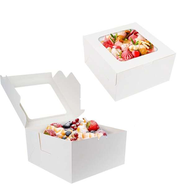 5Pcs White Cake Boxes 10x10x5 Inches, Bakery Boxes With Clear Window For Cake, Pie, Dessert, Cookie, Birthday, Party, Wedding