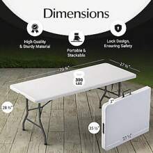 Used 6-Ft Plastic Folding Table - Ideal For Indoor/Outdoor Dining & Party Use - 1 - View 7