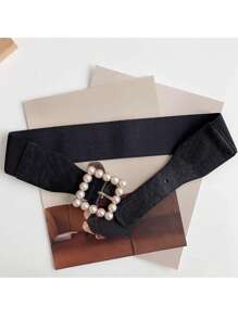 女士时尚珍珠弹力腰带，装饰性束腰配饰，适合毛衣、连衣裙、西装，用途广泛 - 彩色 - 查看 7